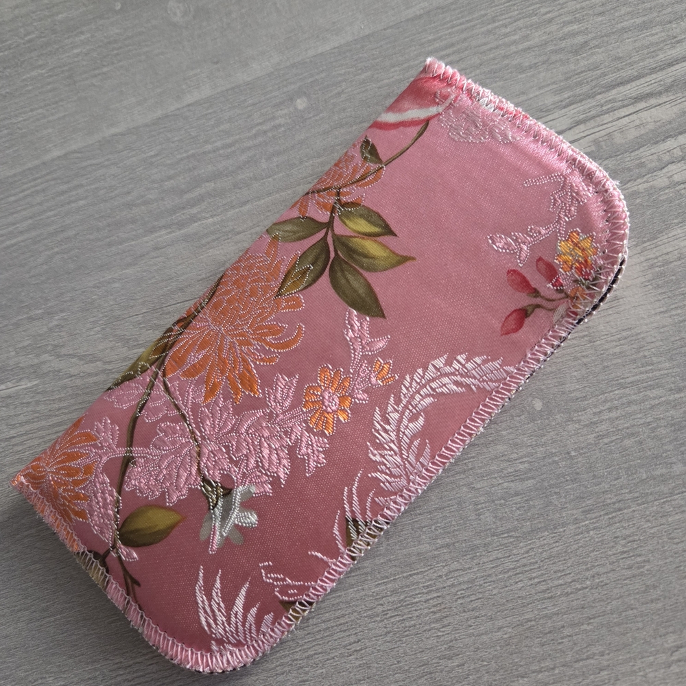 Floral Embroidered Glasses Case - Pink and Orange
